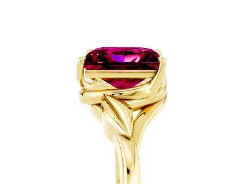 Yellow gold Princess Cut Garnet Solitaire Ring with Twist Band and Four-Prong Setting_29