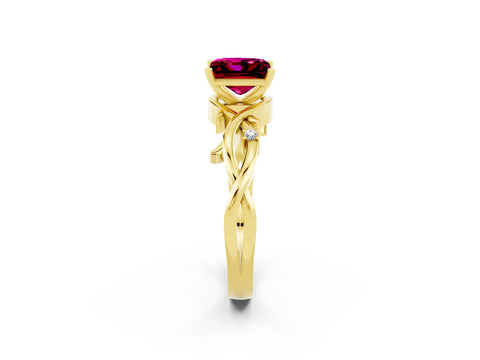 Yellow gold Princess Cut Garnet Solitaire Ring with Twisted Band and Prong Setting_2