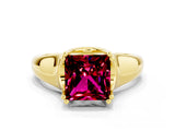 Yellow gold Princess Cut Garnet Solitaire Ring with Wide Band and Prong Setting