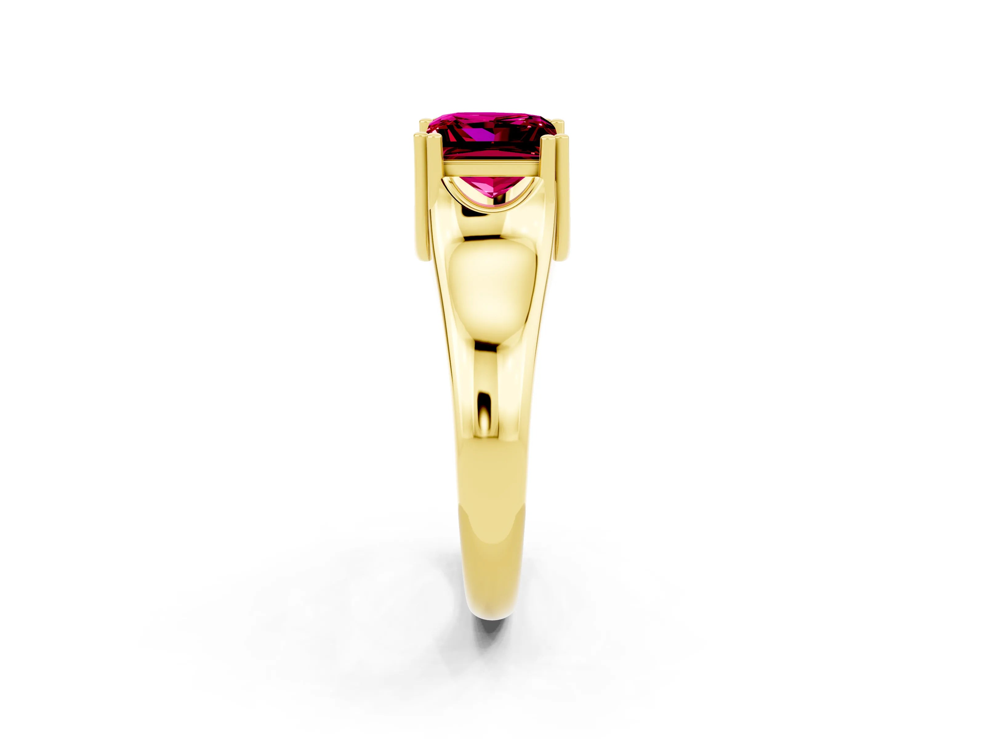 Yellow gold Princess Cut Garnet Solitaire Ring with Wide Band and Prong Setting_2