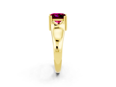Yellow gold Princess Cut Garnet Solitaire Ring with Wide Band and Prong Setting_2
