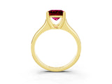 Yellow gold Princess Cut Garnet Solitaire Ring with Wide Band and Prong Setting_3