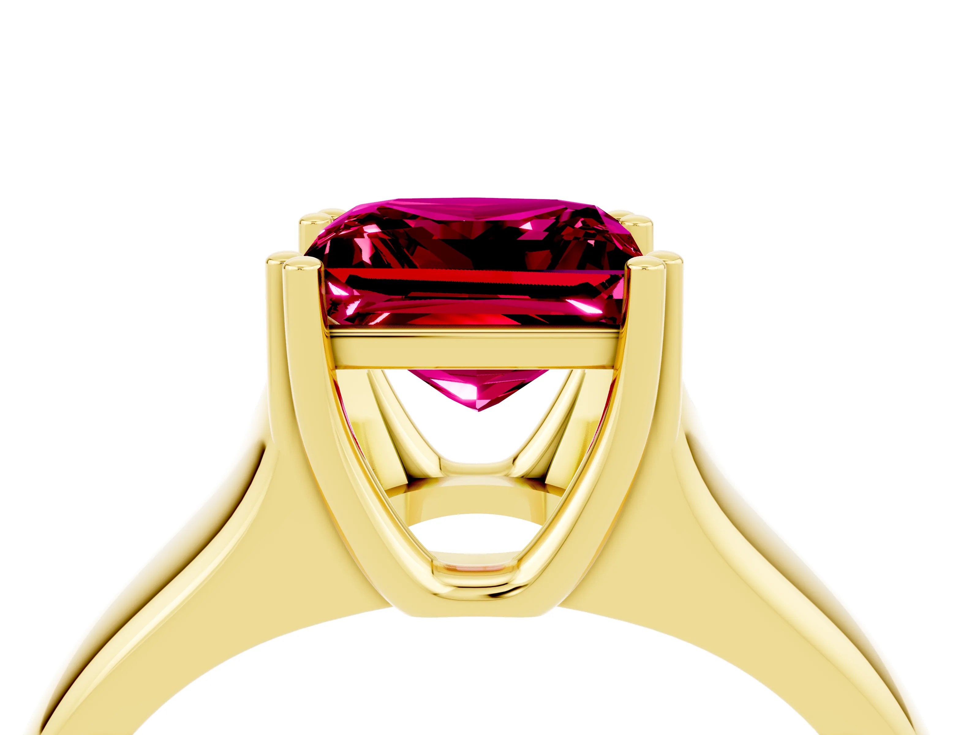 Yellow gold Princess Cut Garnet Solitaire Ring with Wide Band and Prong Setting_4