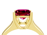 Yellow gold Princess Cut Garnet Solitaire Ring with Wide Band and Prong Setting_4