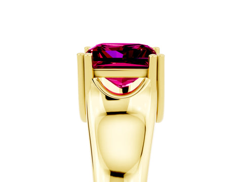Yellow gold Princess Cut Garnet Solitaire Ring with Wide Band and Prong Setting_5