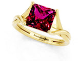 Yellow gold Princess Cut Garnet Solitaire Twist Band Prong Setting Ring_37