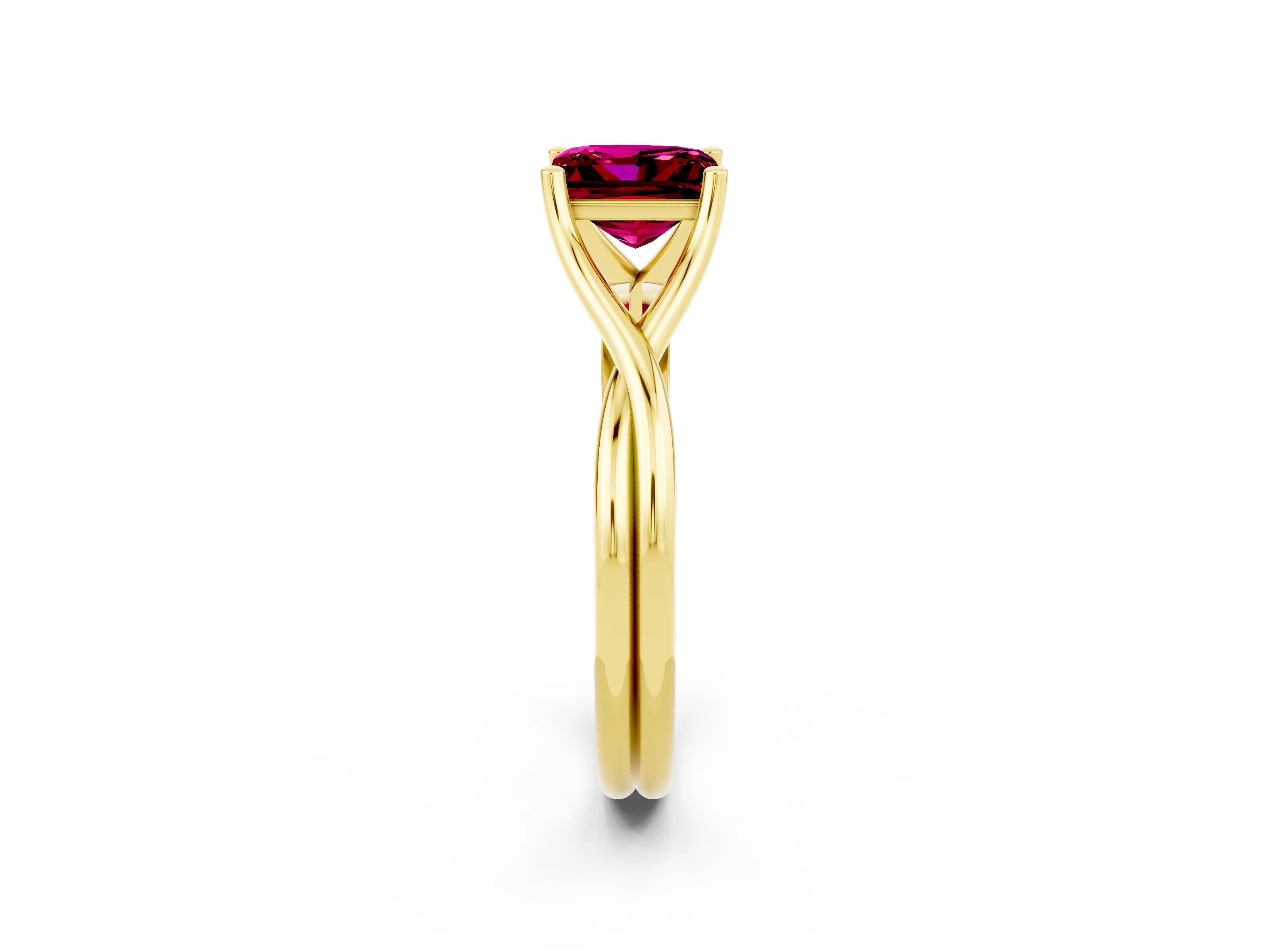Yellow gold Princess Cut Garnet Solitaire Twist Band Prong Setting Ring_38