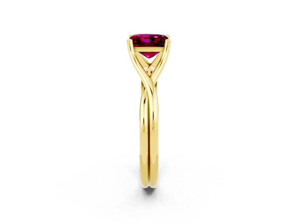 Yellow gold Princess Cut Garnet Solitaire Twist Band Prong Setting Ring