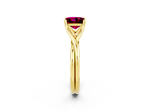 Yellow gold Princess Cut Garnet Solitaire Twist Band Prong Setting Ring_38