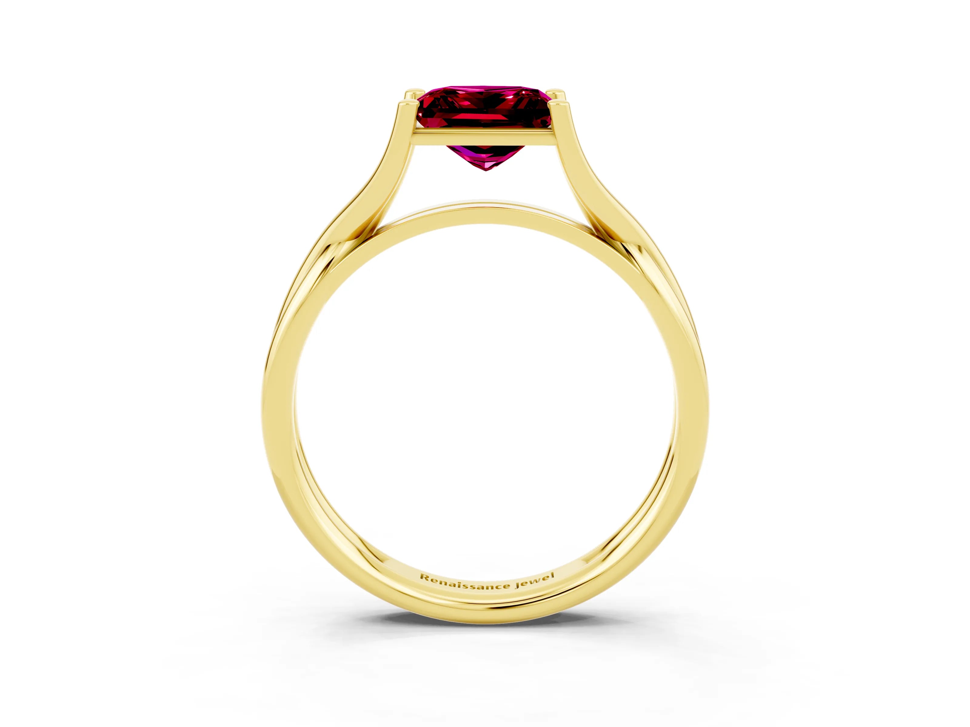 Yellow gold Princess Cut Garnet Solitaire Twist Band Prong Setting Ring_39