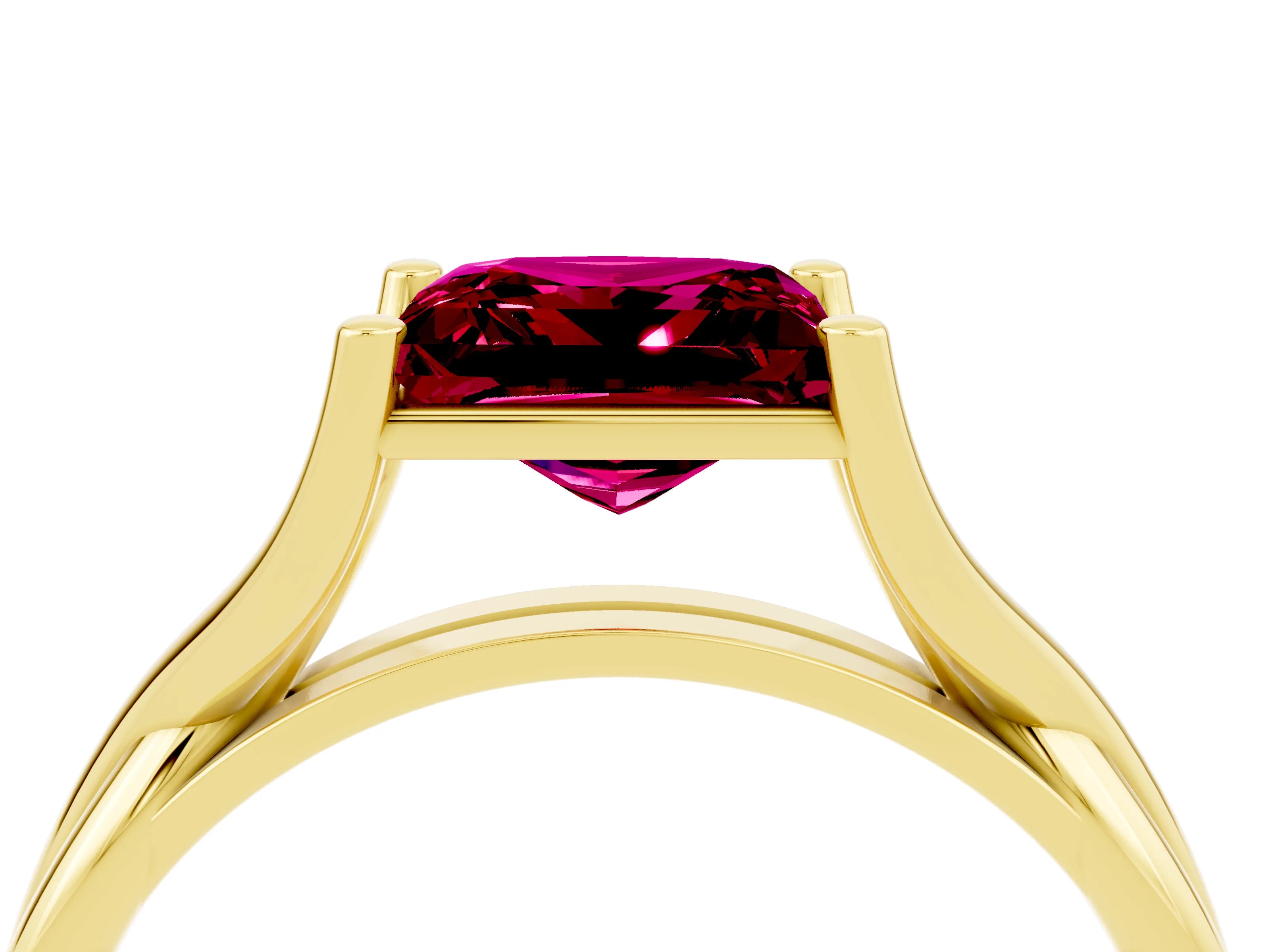 Yellow gold Princess Cut Garnet Solitaire Twist Band Prong Setting Ring_40
