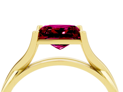 Yellow gold Princess Cut Garnet Solitaire Twist Band Prong Setting Ring_40