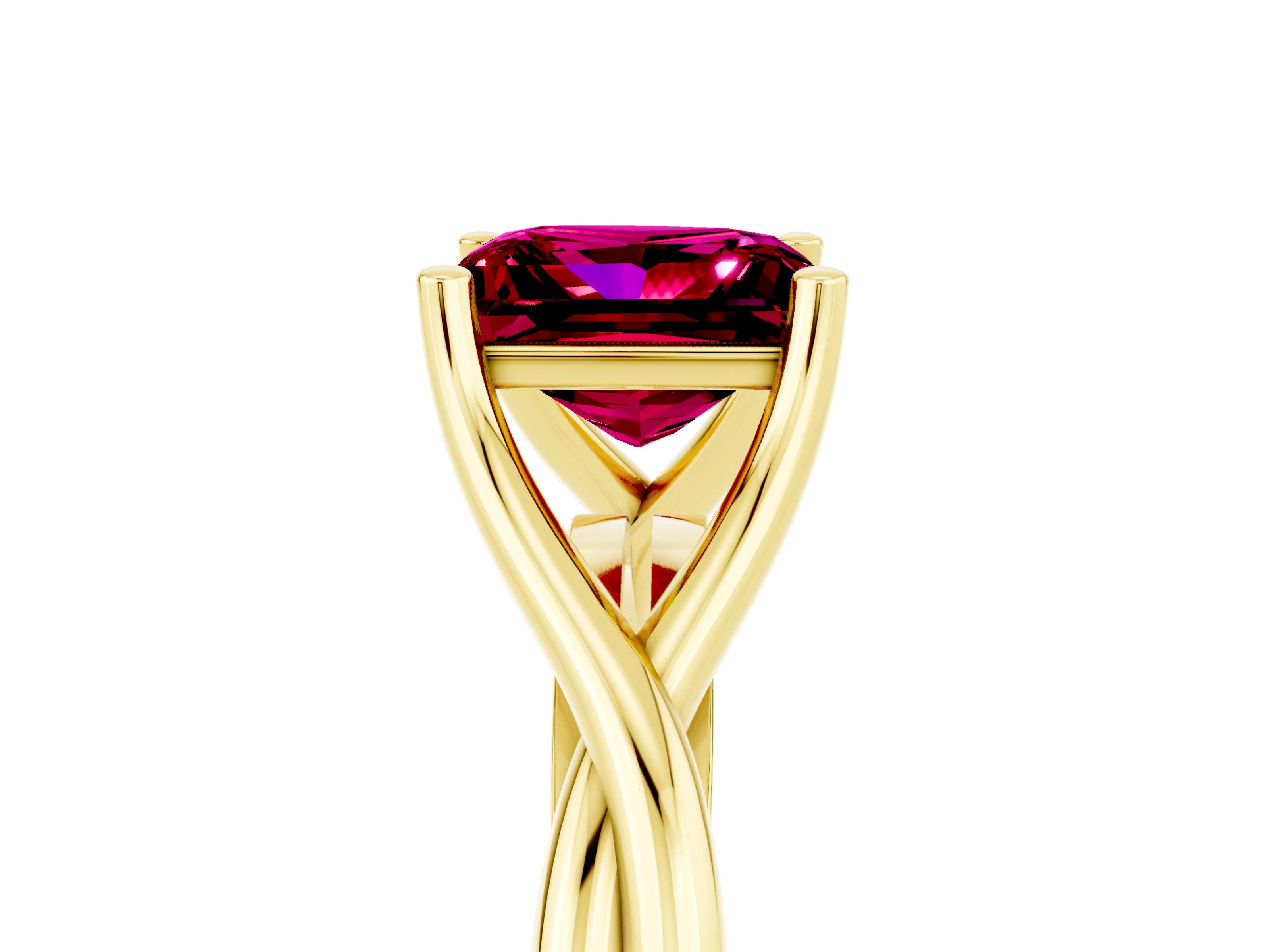 Yellow gold Princess Cut Garnet Solitaire Twist Band Prong Setting Ring_41