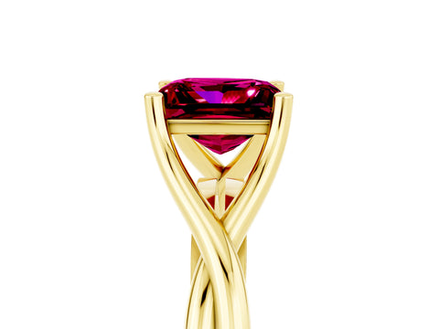 Yellow gold Princess Cut Garnet Solitaire Twist Band Prong Setting Ring_41