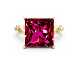 Yellow gold Princess Cut Garnet Solitaire Twisted Band with Round  Accents and Prong Setting_12