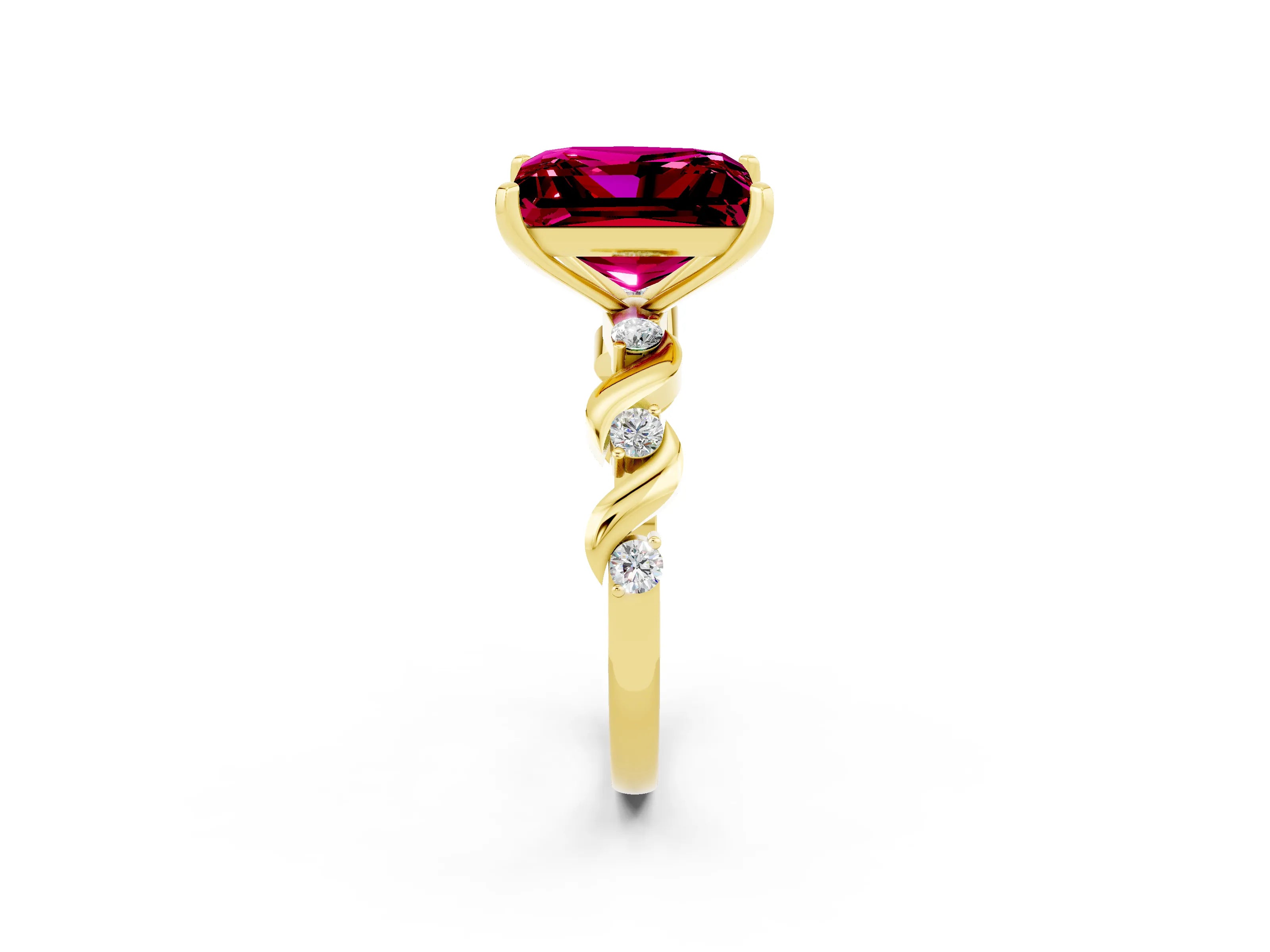 Yellow gold Princess Cut Garnet Solitaire Twisted Band with Round  Accents and Prong Setting_14