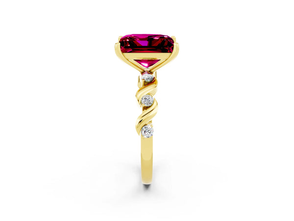 Yellow gold Princess Cut Garnet Solitaire Twisted Band with Round  Accents and Prong Setting