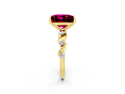 Yellow gold Princess Cut Garnet Solitaire Twisted Band with Round  Accents and Prong Setting_14