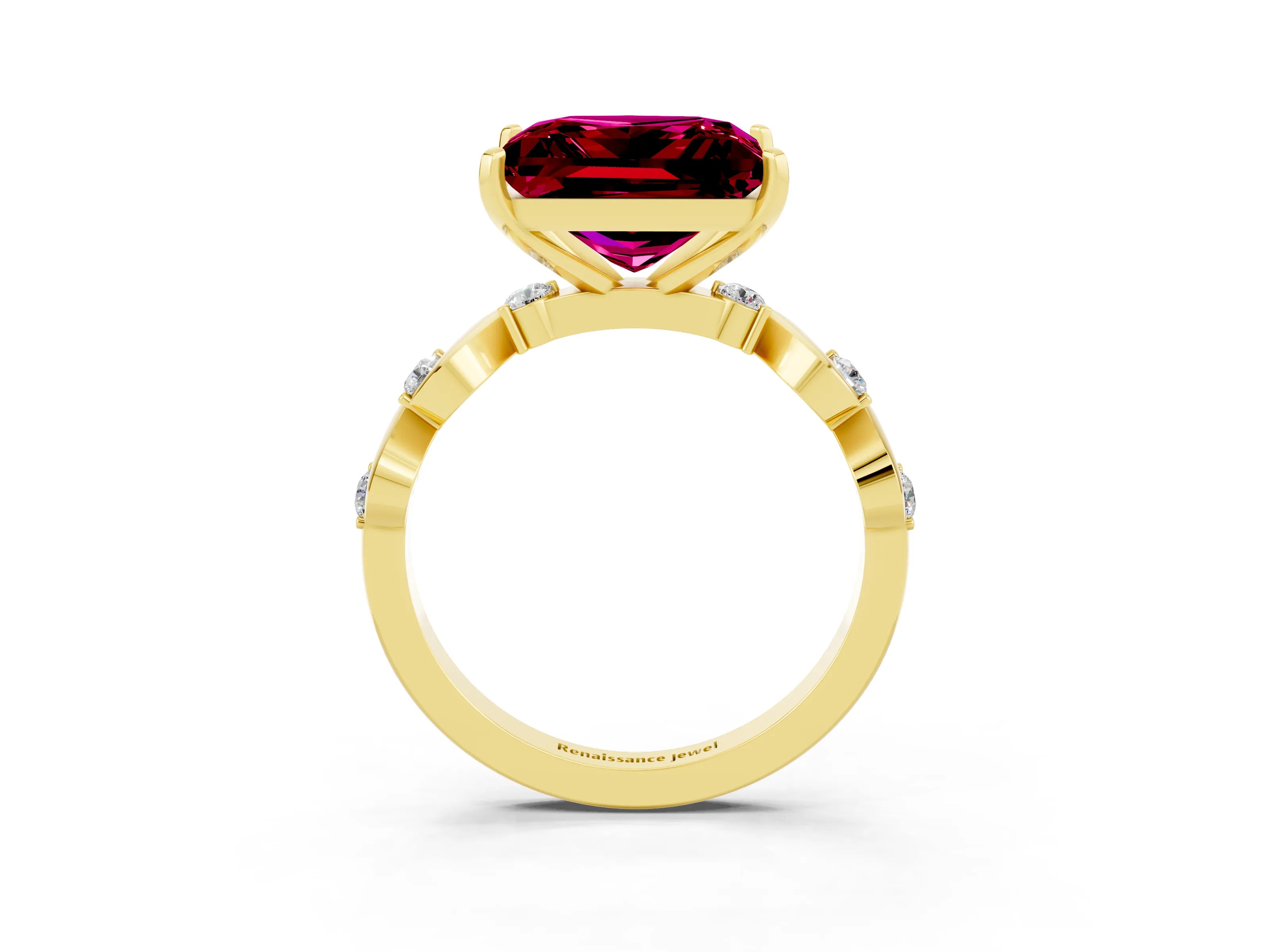 Yellow gold Princess Cut Garnet Solitaire Twisted Band with Round  Accents and Prong Setting_15