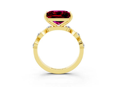 Yellow gold Princess Cut Garnet Solitaire Twisted Band with Round  Accents and Prong Setting_15