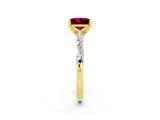 Yellow gold Princess Cut Garnet Solitaire with Side Baguettes and Channel Set Band_2