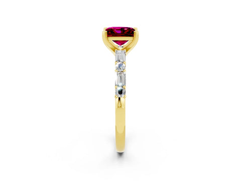 Yellow gold Princess Cut Garnet Solitaire with Side Baguettes and Channel Set Band_2