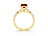 Yellow gold Princess Cut Garnet Solitaire with Side Baguettes and Channel Set Band_3
