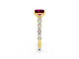 Yellow gold Princess Cut Garnet Solitaire with Side Stones, Pave Band, Four-Prong Setting_38