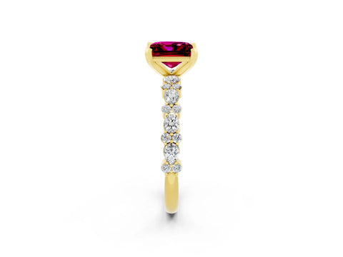 Yellow gold Princess Cut Garnet Solitaire with Side Stones, Pave Band, Four-Prong Setting_38