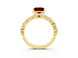 Yellow gold Princess Cut Garnet Solitaire with Side Stones, Pave Band, Four-Prong Setting_39