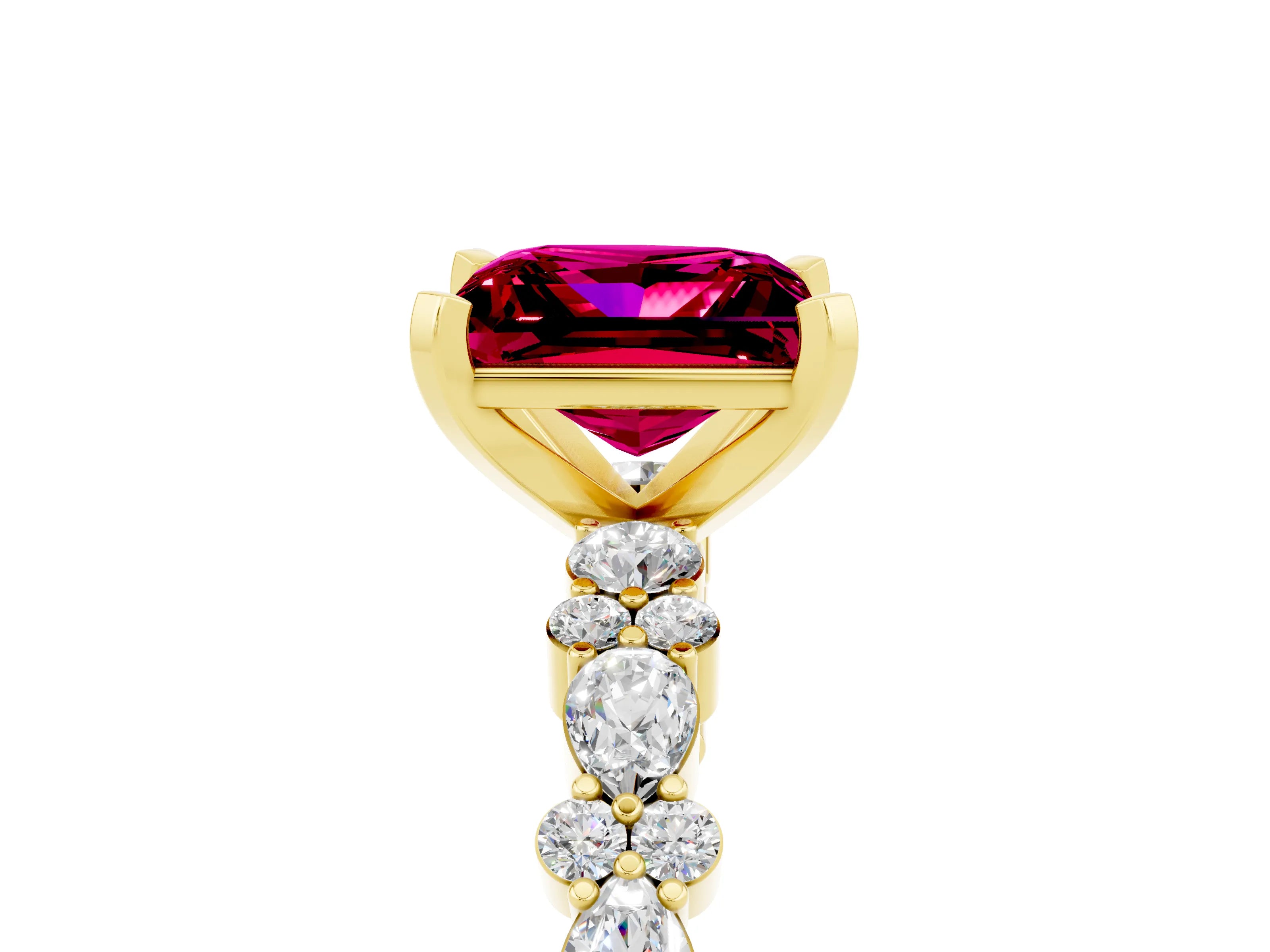 Yellow gold Princess Cut Garnet Solitaire with Side Stones, Pave Band, Four-Prong Setting_41