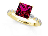 Yellow gold Princess Cut Garnet Solitaire with Side Stones on a Pavé Band and Four-Prong Setting_1