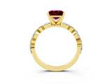 Yellow gold Princess Cut Garnet Solitaire with Side Stones on a Pavé Band and Four-Prong Setting_3