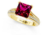 Yellow gold Princess Cut Garnet Split Shank Engagement Ring with Pavé Band_1