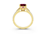 Yellow gold Princess Cut Garnet Split Shank Engagement Ring with Pavé Band_3
