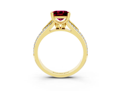 Yellow gold Princess Cut Garnet Split Shank Engagement Ring with Pavé Band_3