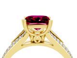 Yellow gold Princess Cut Garnet Split Shank Engagement Ring with Pavé Band_4