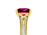 Yellow gold Princess Cut Garnet Split Shank Engagement Ring with Pavé Band_5
