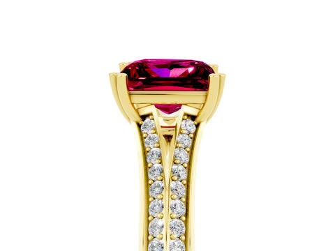 Yellow gold Princess Cut Garnet Split Shank Engagement Ring with Pavé Band_5