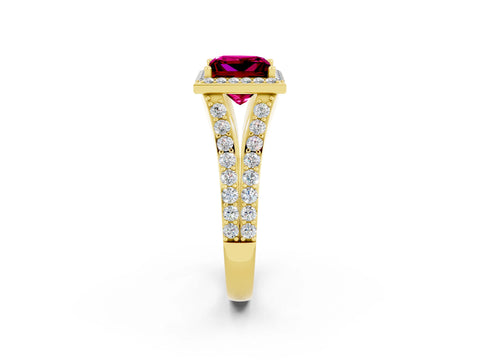 Yellow gold Princess Cut Garnet Split Shank Halo Ring with Four-Prong Setting_14