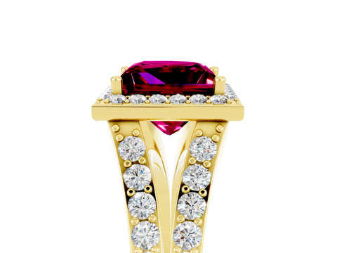 Yellow gold Princess Cut Garnet Split Shank Halo Ring with Four-Prong Setting_17