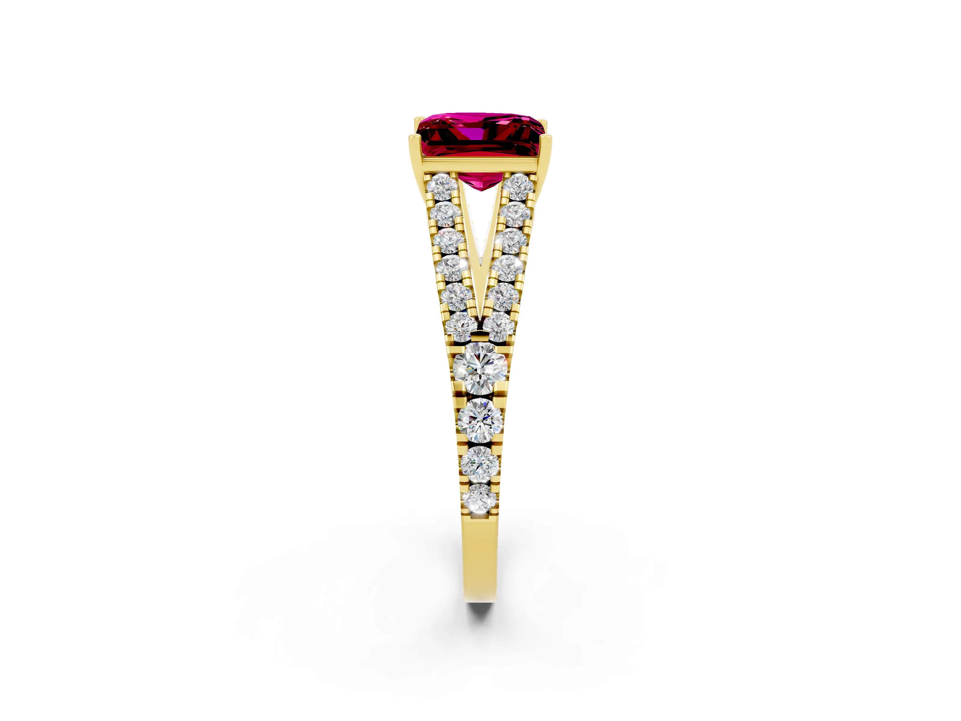 Yellow gold Princess Cut Garnet Split Shank Pavé Engagement Ring with Four-Prong Setting_14