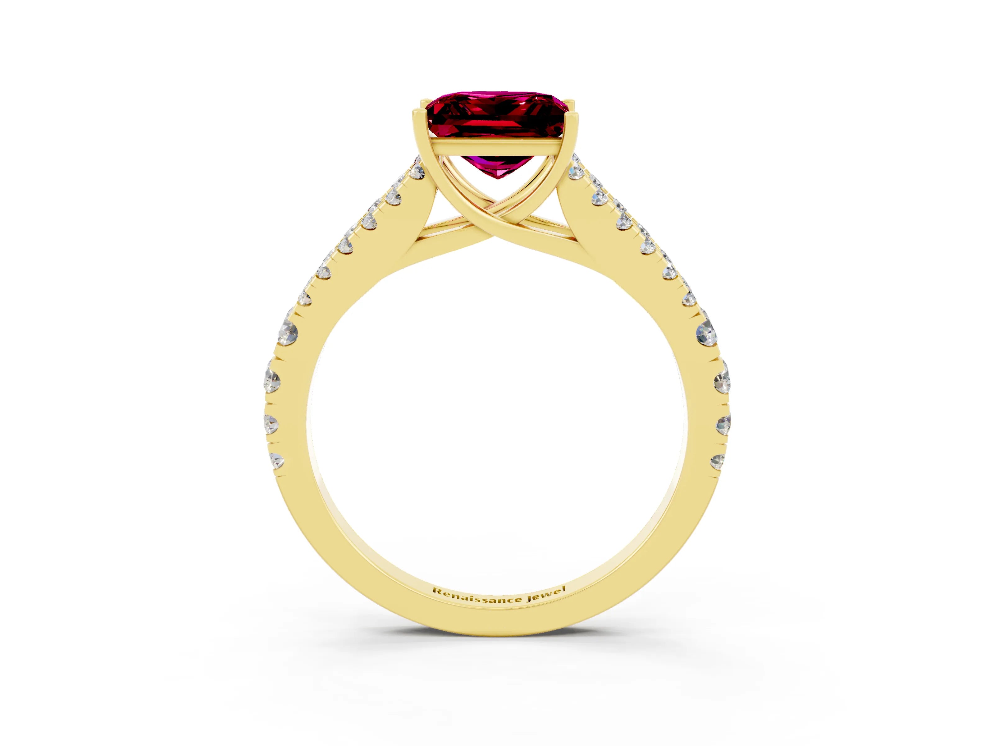 Yellow gold Princess Cut Garnet Split Shank Pavé Engagement Ring with Four-Prong Setting_15