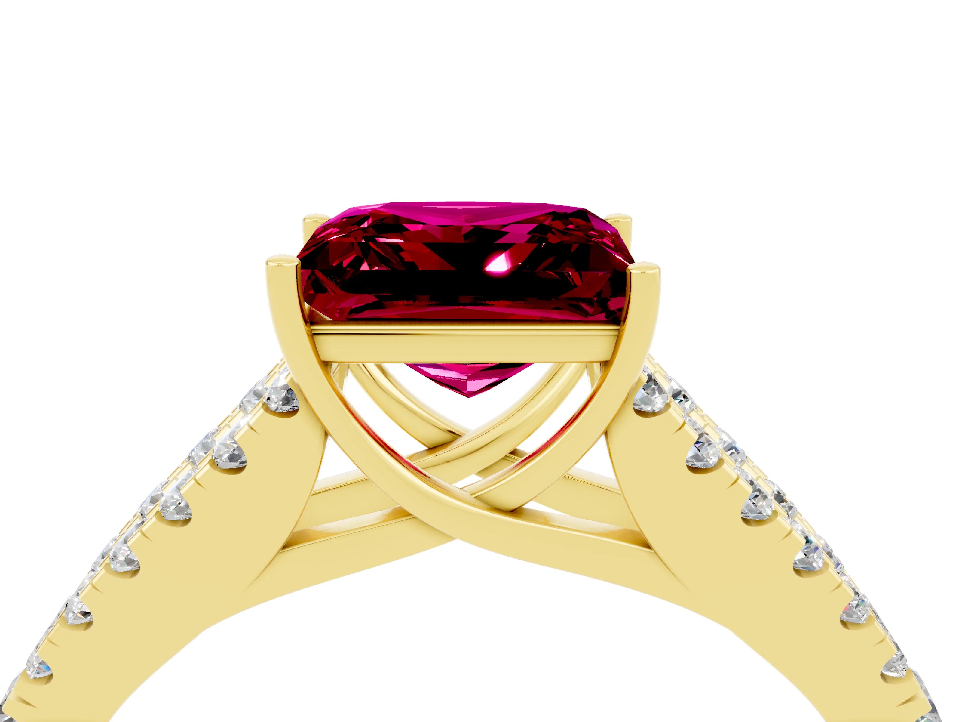 Yellow gold Princess Cut Garnet Split Shank Pavé Engagement Ring with Four-Prong Setting_16