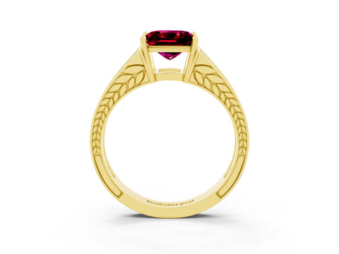 Yellow gold Princess Cut Garnet Split Shank Ring with Pavé Band and Four-Prong Setting_3