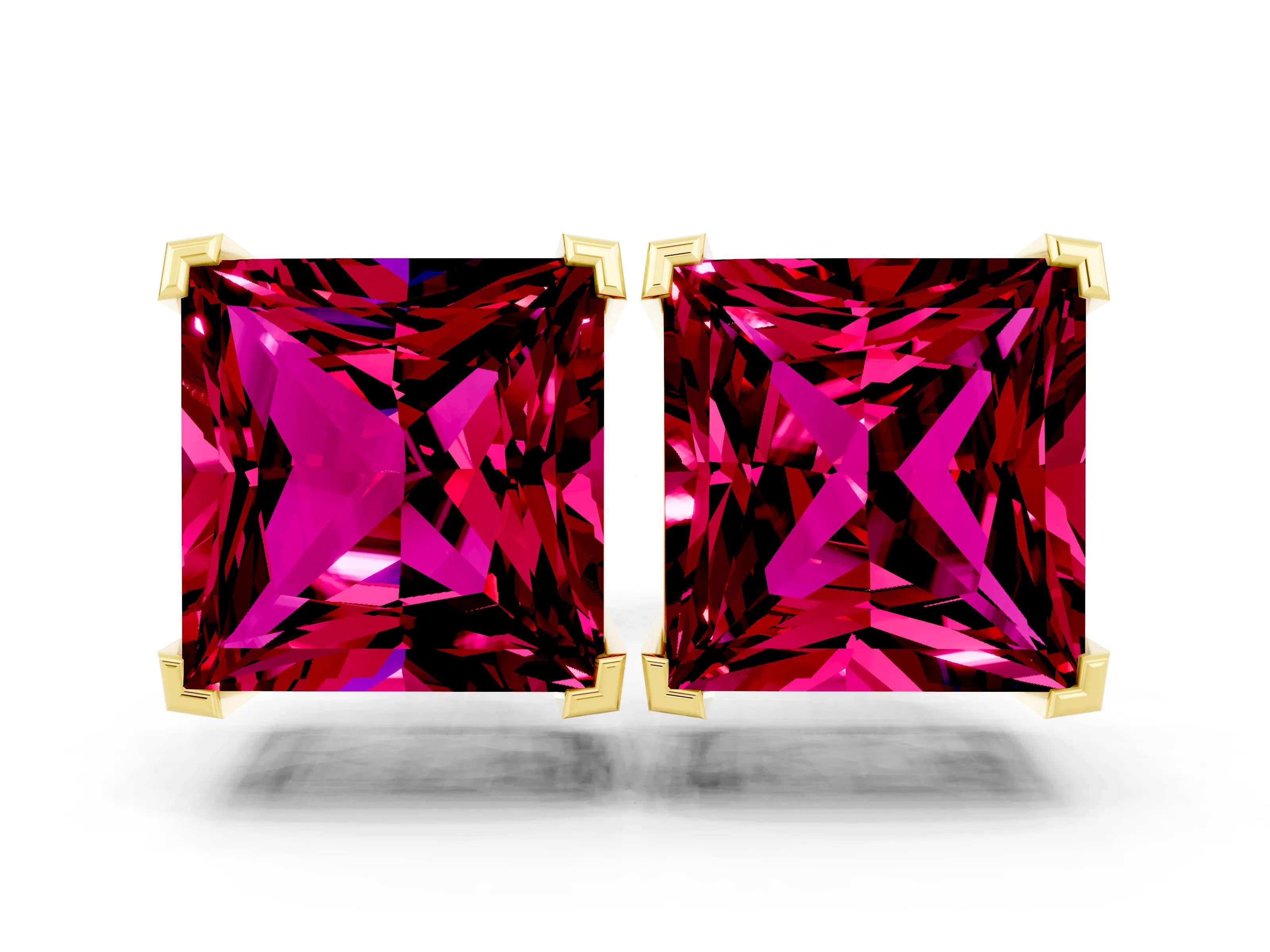 Yellow gold Princess Cut Garnet Stud Earrings_30