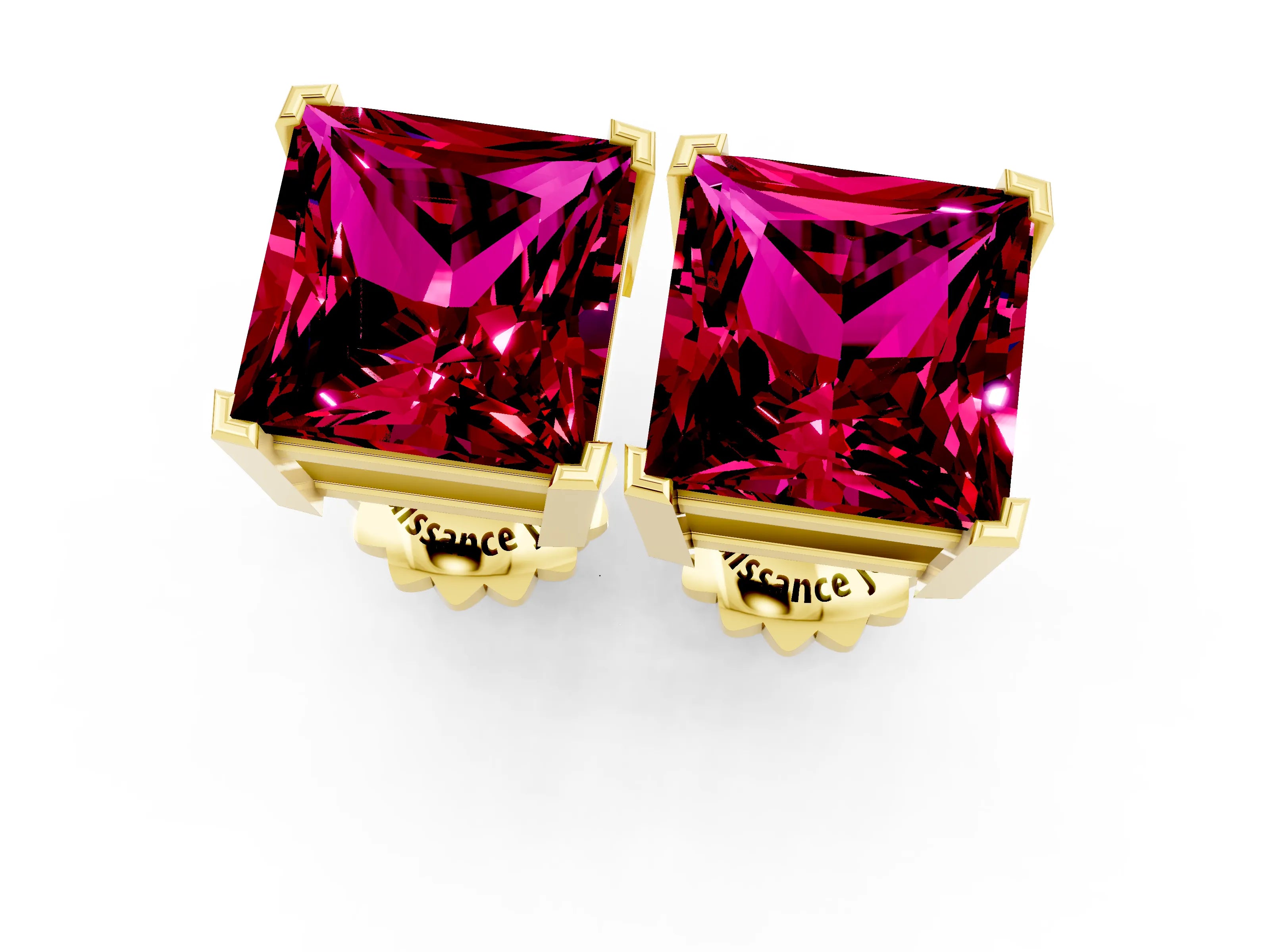 Yellow gold Princess Cut Garnet Stud Earrings_31