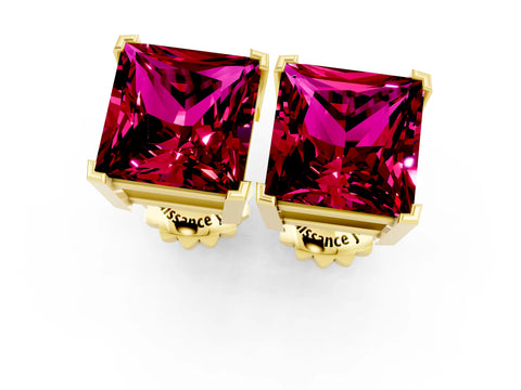 Yellow gold Princess Cut Garnet Stud Earrings_31