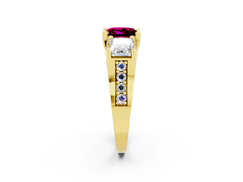 Yellow gold Princess Cut Garnet Three-Stone Ring with Channel Set Band and Four-Prong Setting_2
