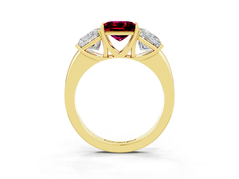 Yellow gold Princess Cut Garnet Three-Stone Ring with Four-Prong Setting and Classic Band_3